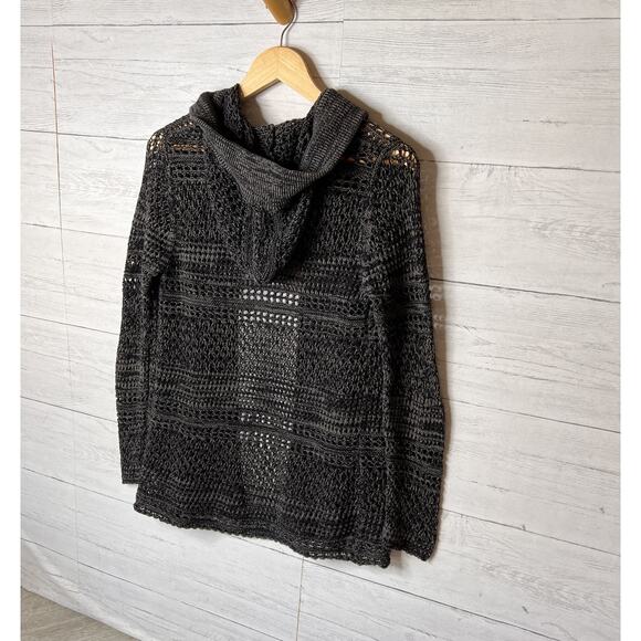 Roxy Sweater Womens Size Small Dark Gray Marled Open Knit Hoodie Cardigan - Picture 10 of 12